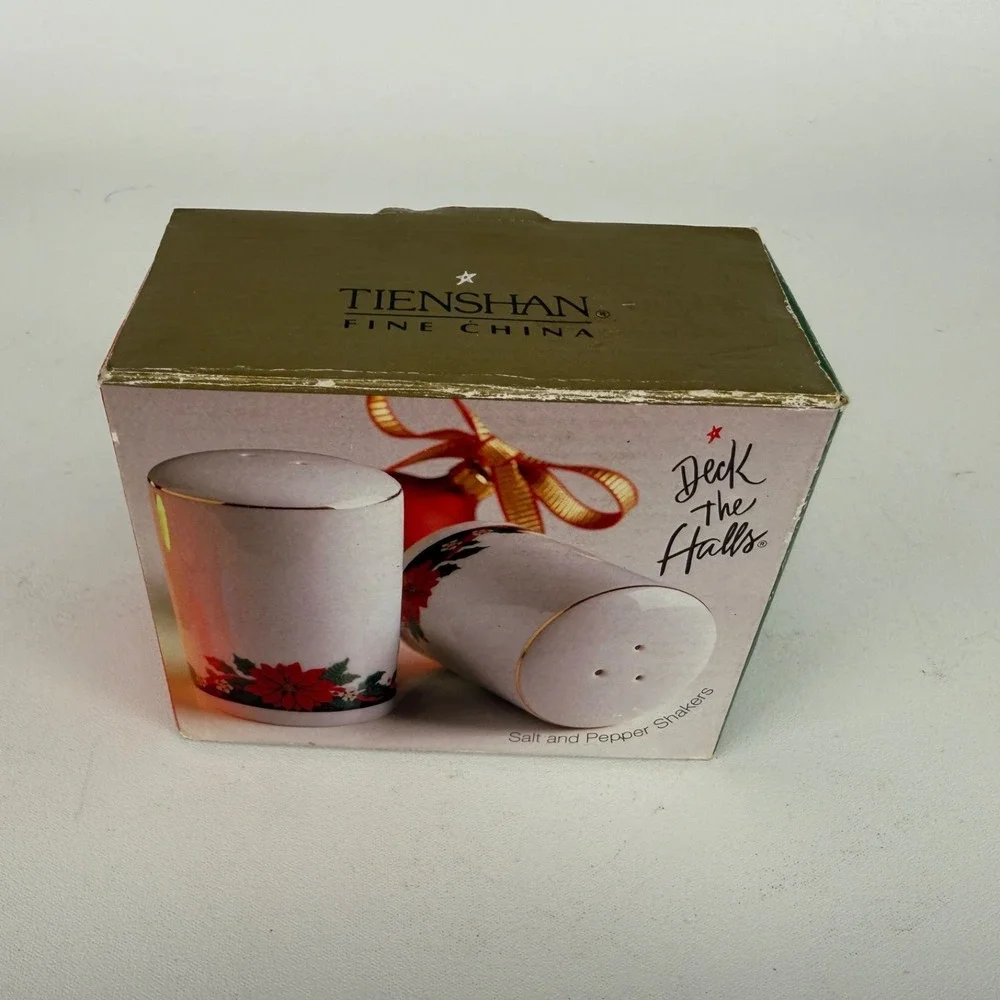Vintage‎ Tienshan Deck the Halls Salt & Pepper Shakers 1994 Boxed Set